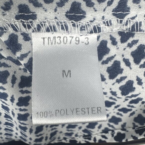 THML Women’s Blue White Yellow Trim Cold Shoulder Peek A Boo Blouse Top Sz M - Picture 6 of 9
